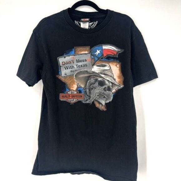 Y2K Harley Davidson Mens I Messed with Texas T-Shirt Skeleton Skull Large Black - Picture 1 of 9